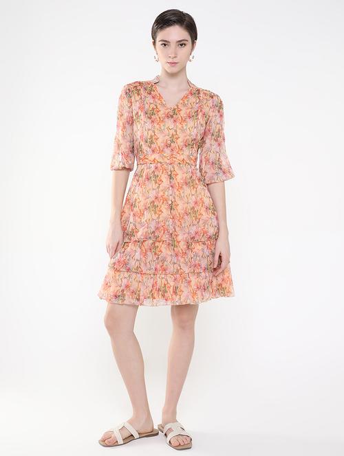 women printed mandarin neck layered dress - 21514900 - Standard Image - 0