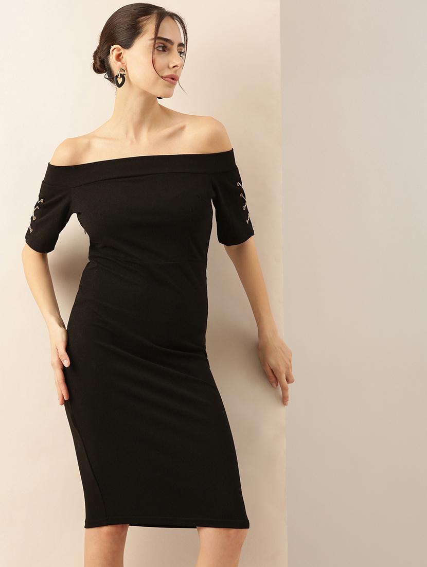 women black solid bodycon dress - 21514901 -  Standard Image - 1