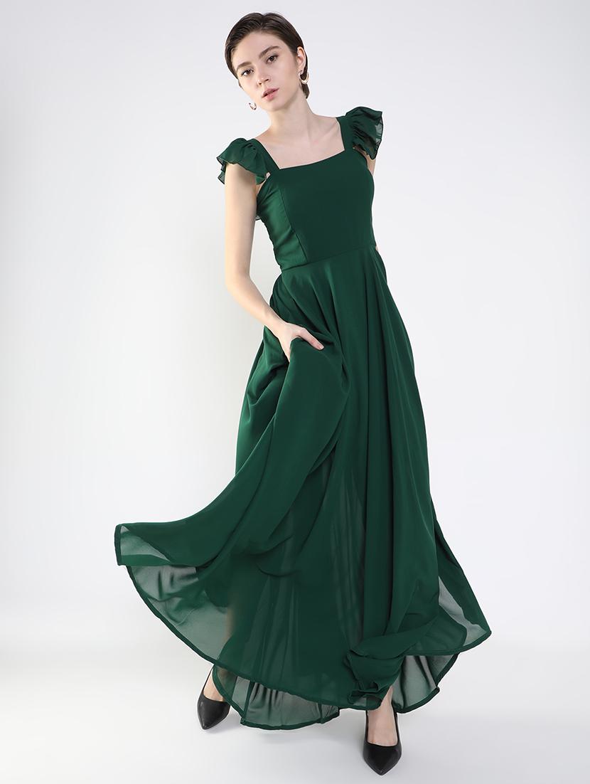 women green solid fit & flare dress - 21514902 - Standard Image - 1