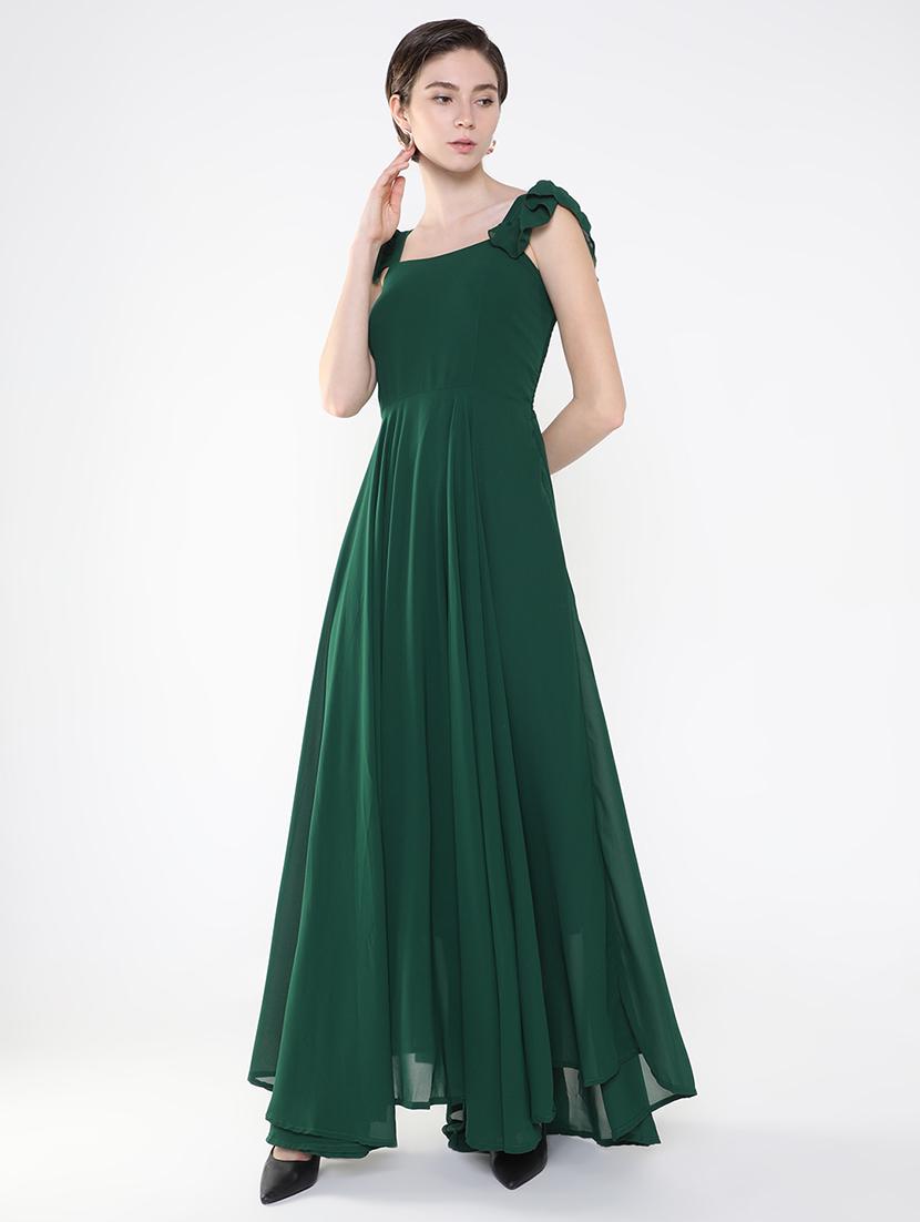 women green solid fit & flare dress - 21514902 - Standard Image - 4