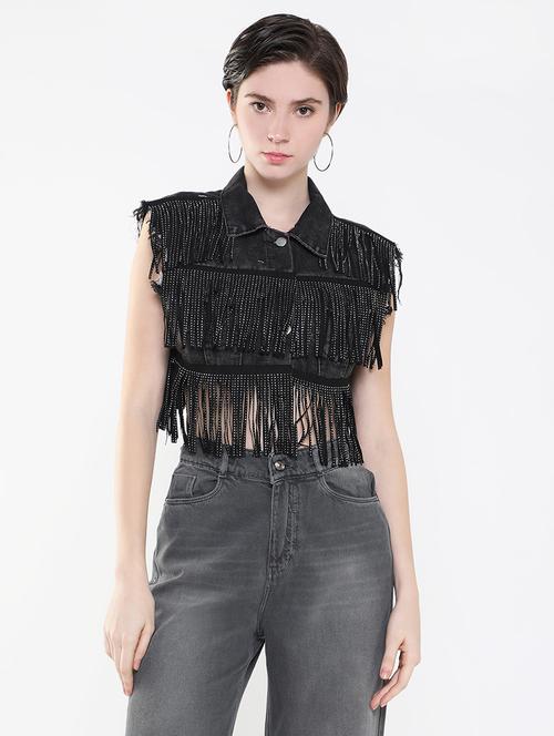 women black denim summer jackets - 21514907 - Standard Image - 0