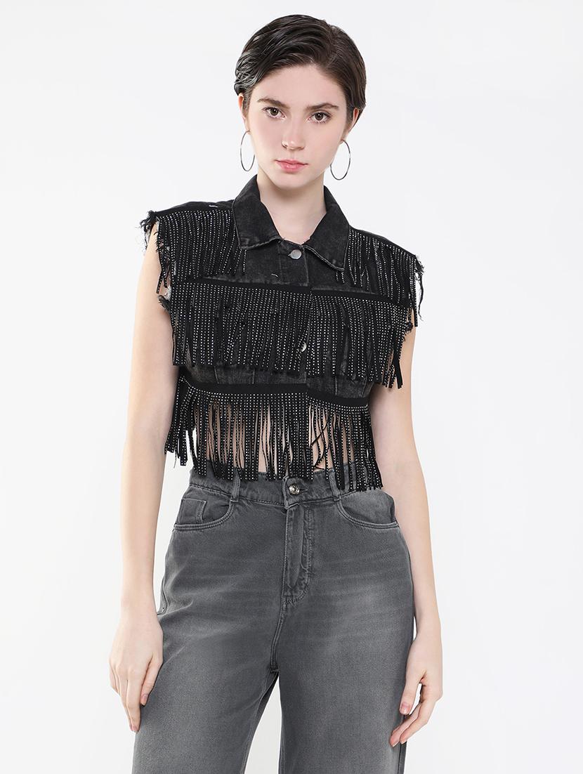 women black denim summer jackets - 21514907 - Zoom Image - 0