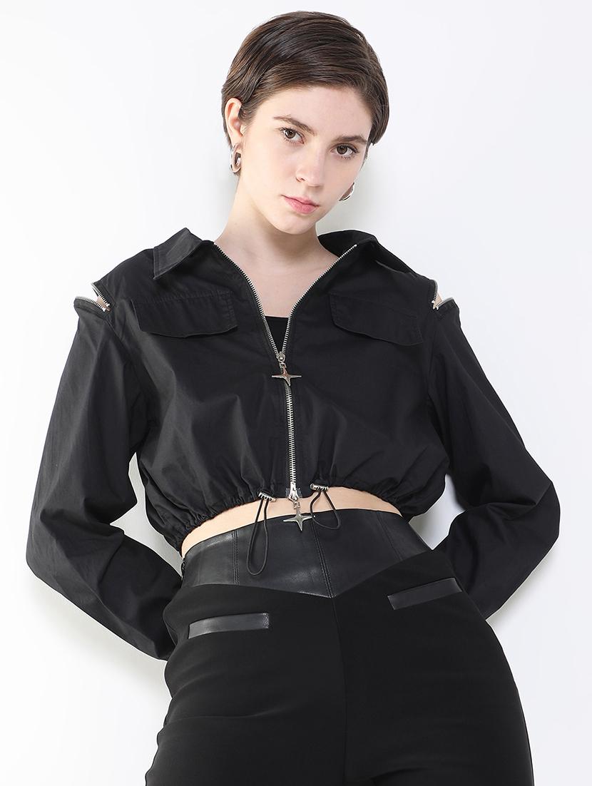 women black solid regular jacket - 21514908 - Standard Image - 1