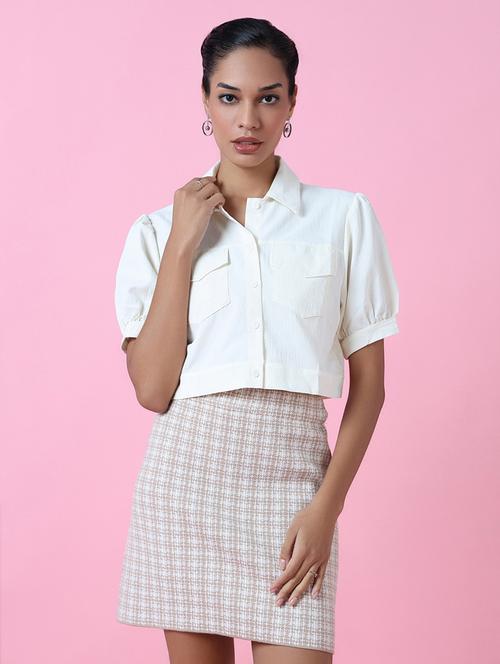 women white cotton blend crop shirt - 21514929 -  Standard Image - 0
