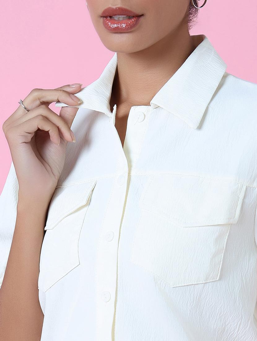 women white cotton blend crop shirt - 21514929 - Standard Image - 6