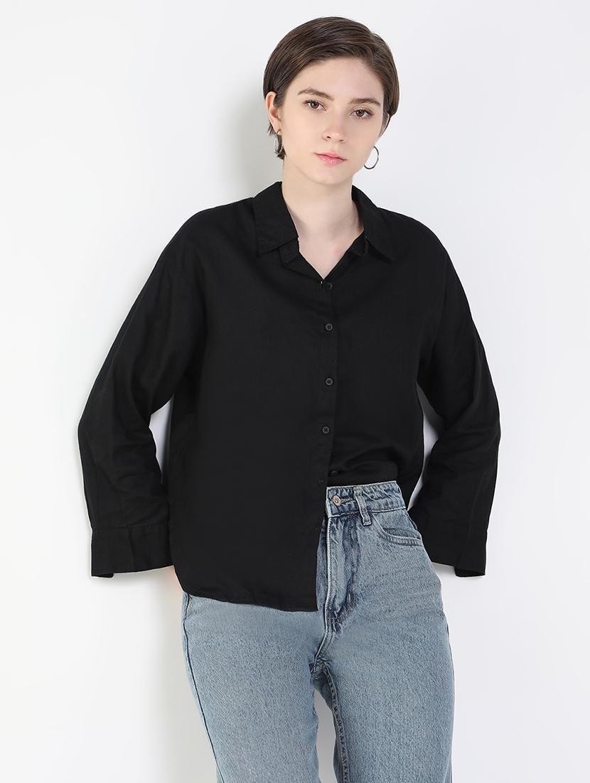 women black cotton blend regular shirt - 21514934 - Standard Image - 1
