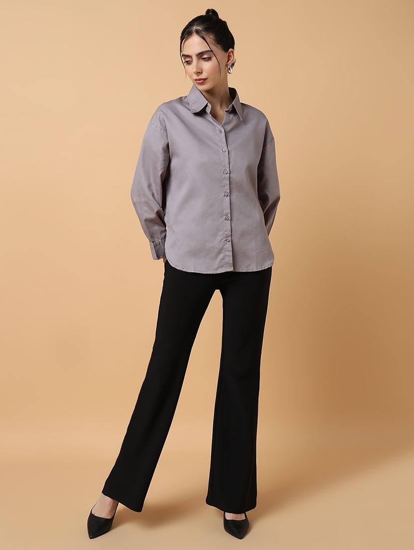 women grey cotton blend regular shirt - 21514935 - Standard Image - 4