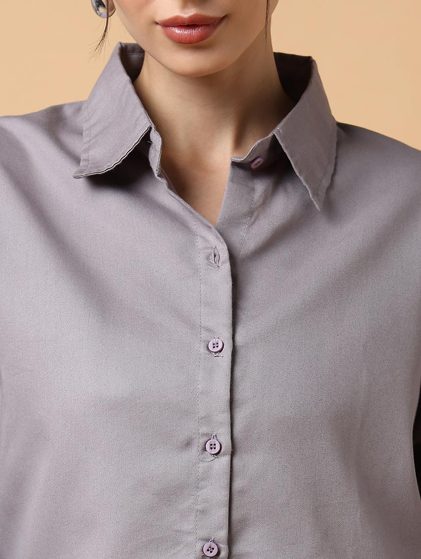 women grey cotton blend regular shirt - 21514935 - Standard Image - 6