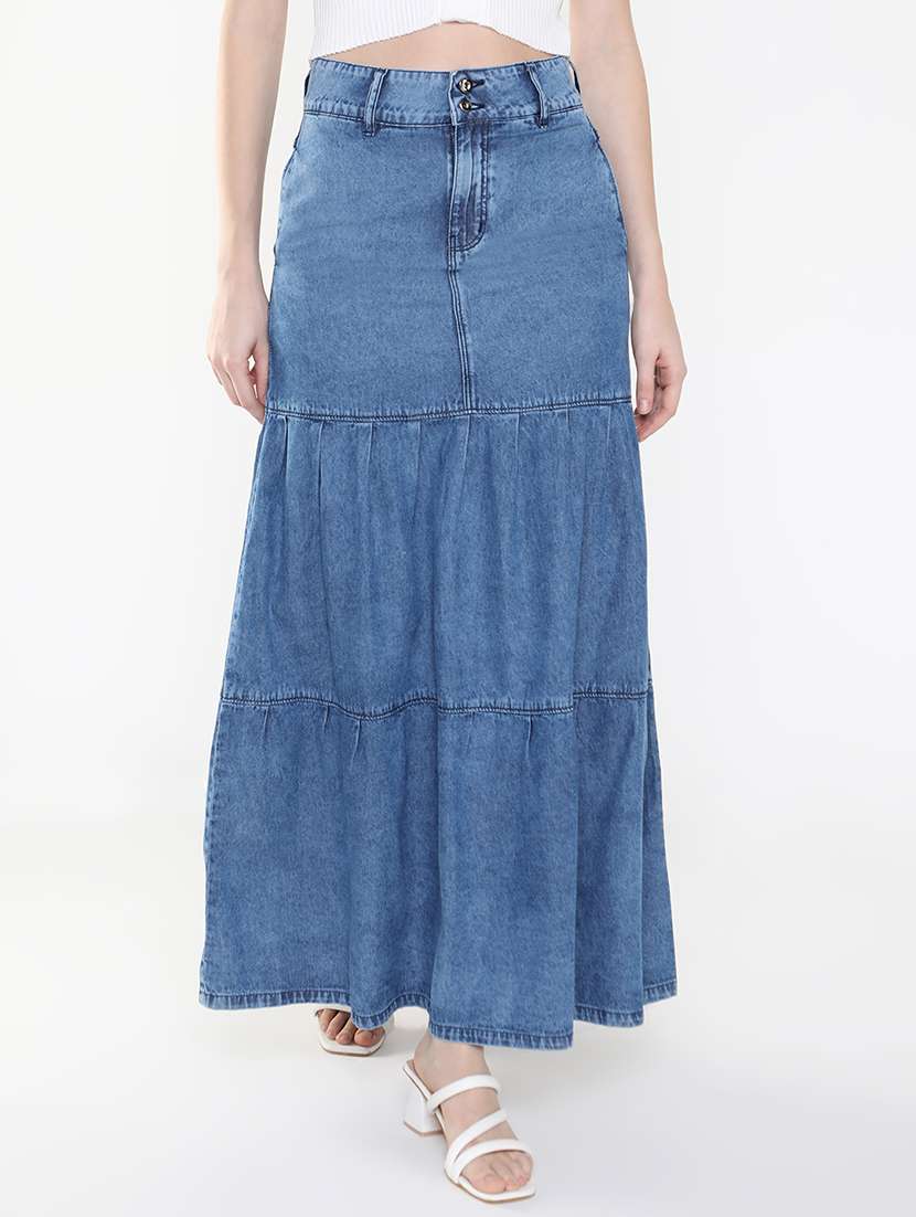 women blue denim tiered skirt - 21514955 -  Zoom Image - 0