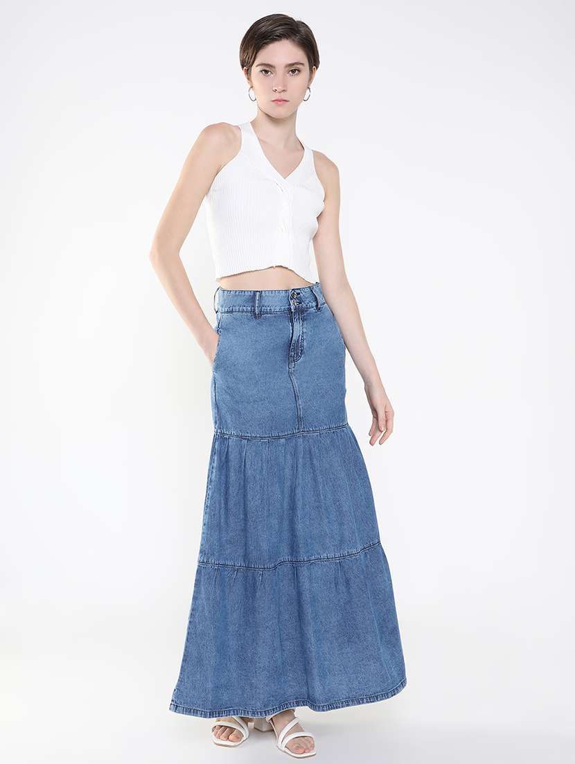 women blue denim tiered skirt - 21514955 - Standard Image - 4