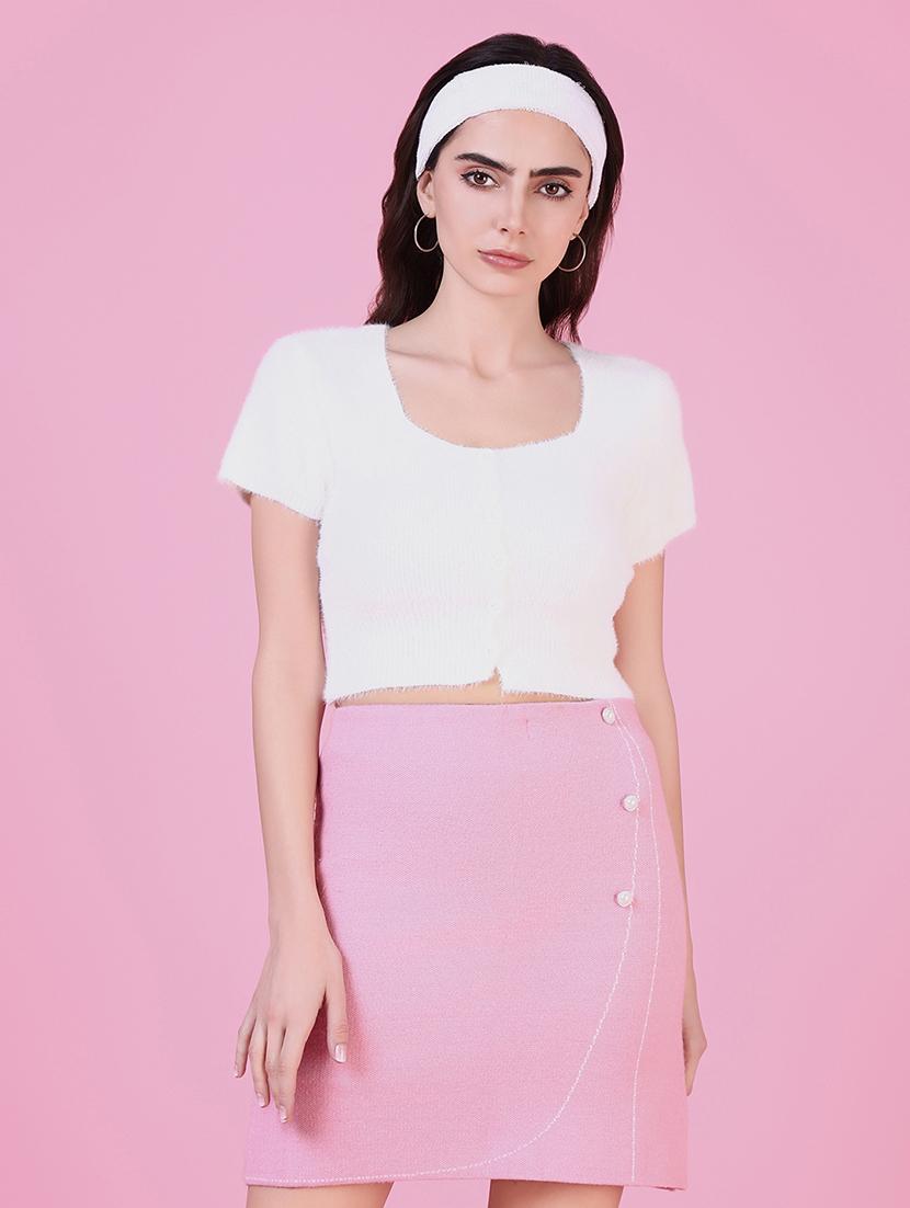women solid short sleeves crop top - 21514958 - Zoom Image - 0