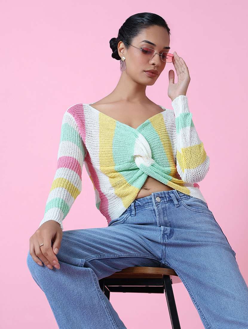 women multicolored stripes crop top - 21514961 -  Standard Image - 1