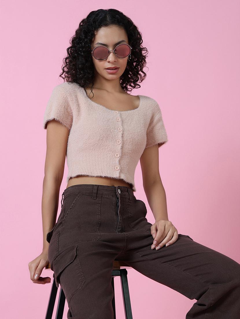 women beige solids crop top - 21514967 - Standard Image - 1