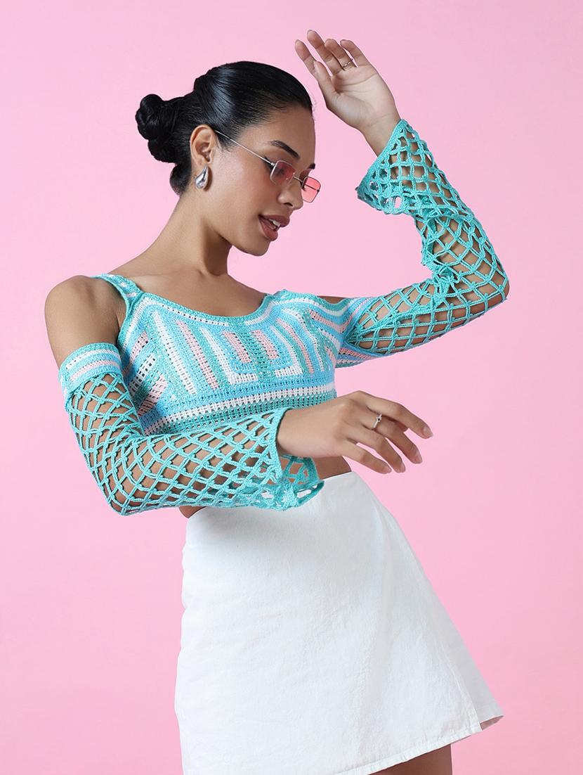 women blue self-designed crop top - 21514969 -  Standard Image - 1