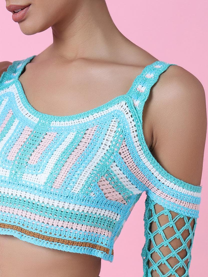 women blue self-designed crop top - 21514969 - Standard Image - 6