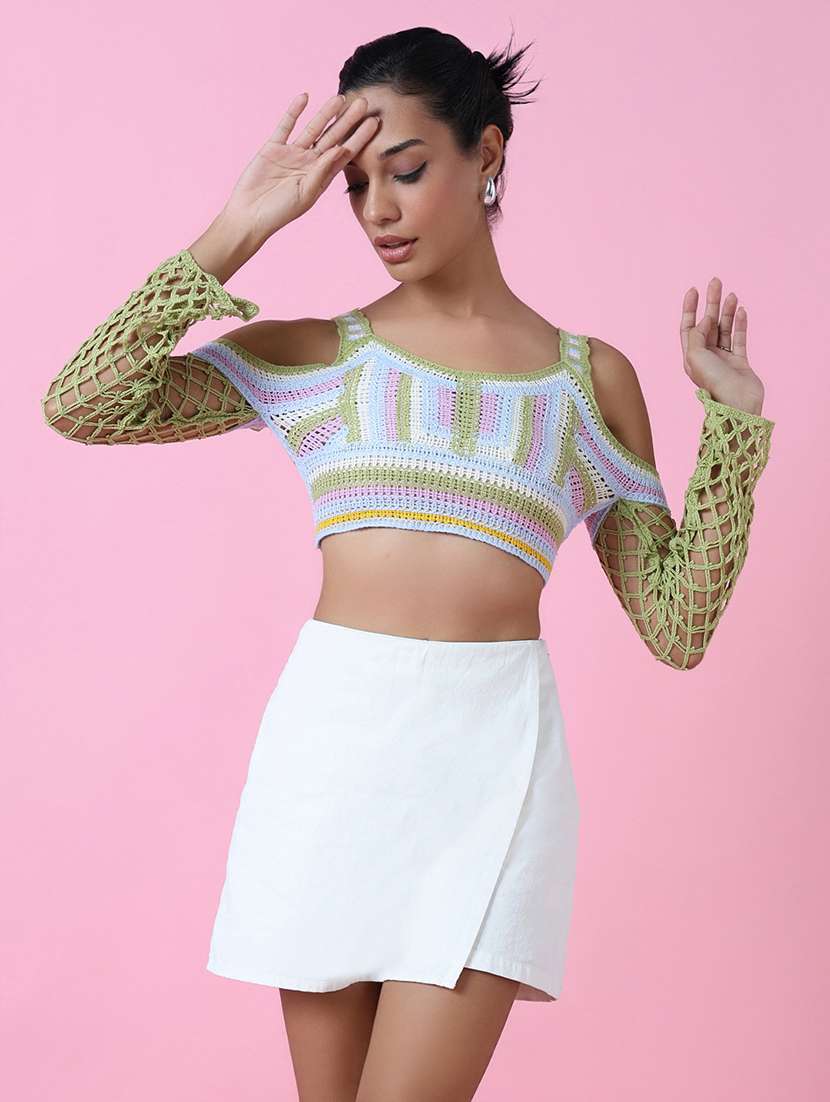 women green self-designed crop top