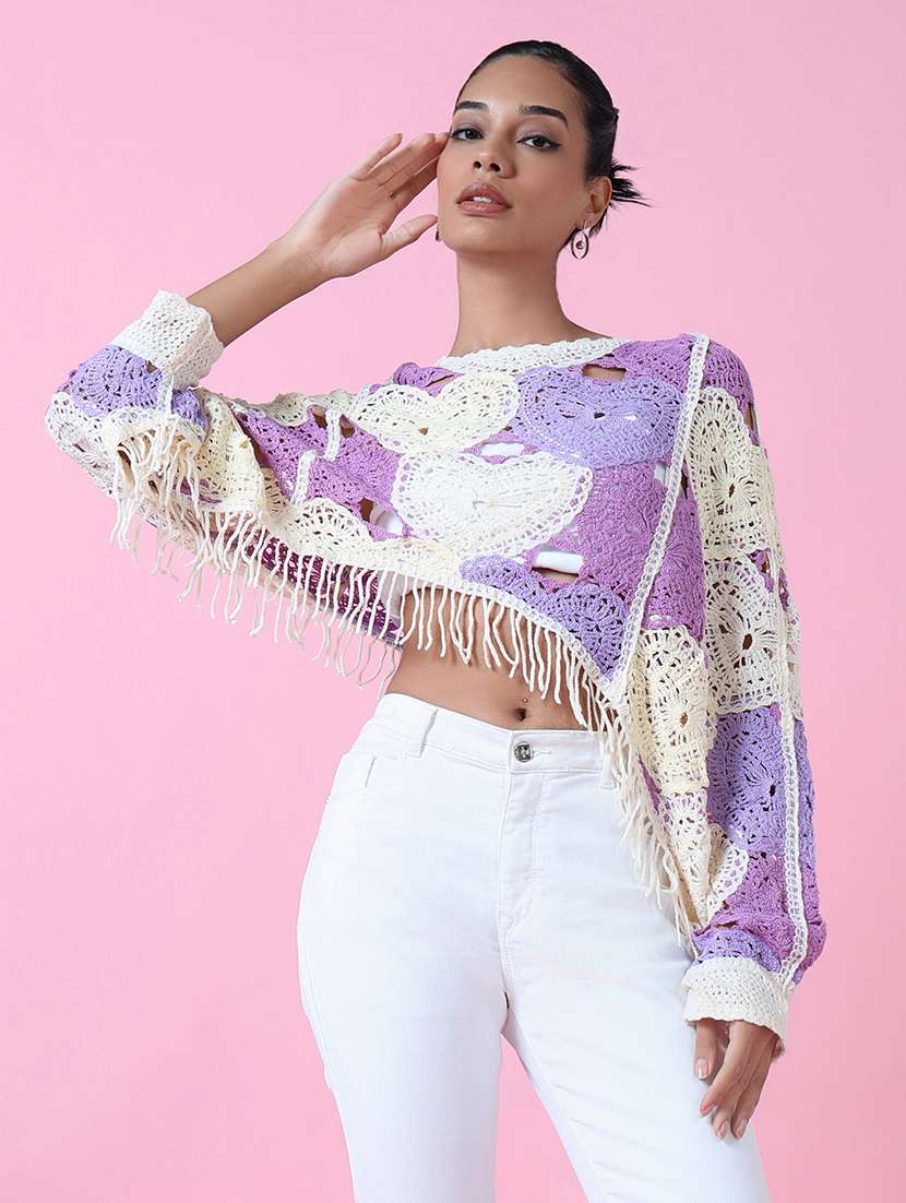 women purple self-designed crop top - 21514972 -  Standard Image - 1