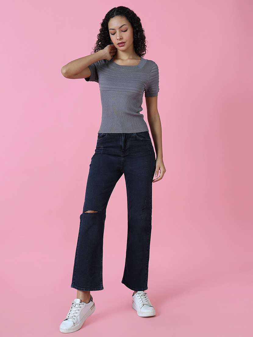 women grey crochet regular top - 21514977 -  Standard Image - 4