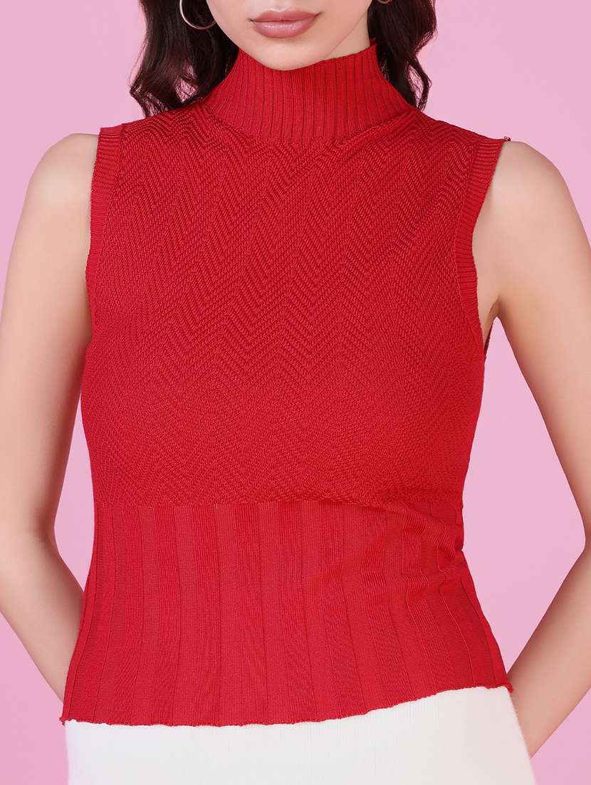 women red self-designed regular top - 21514982 -  Standard Image - 6