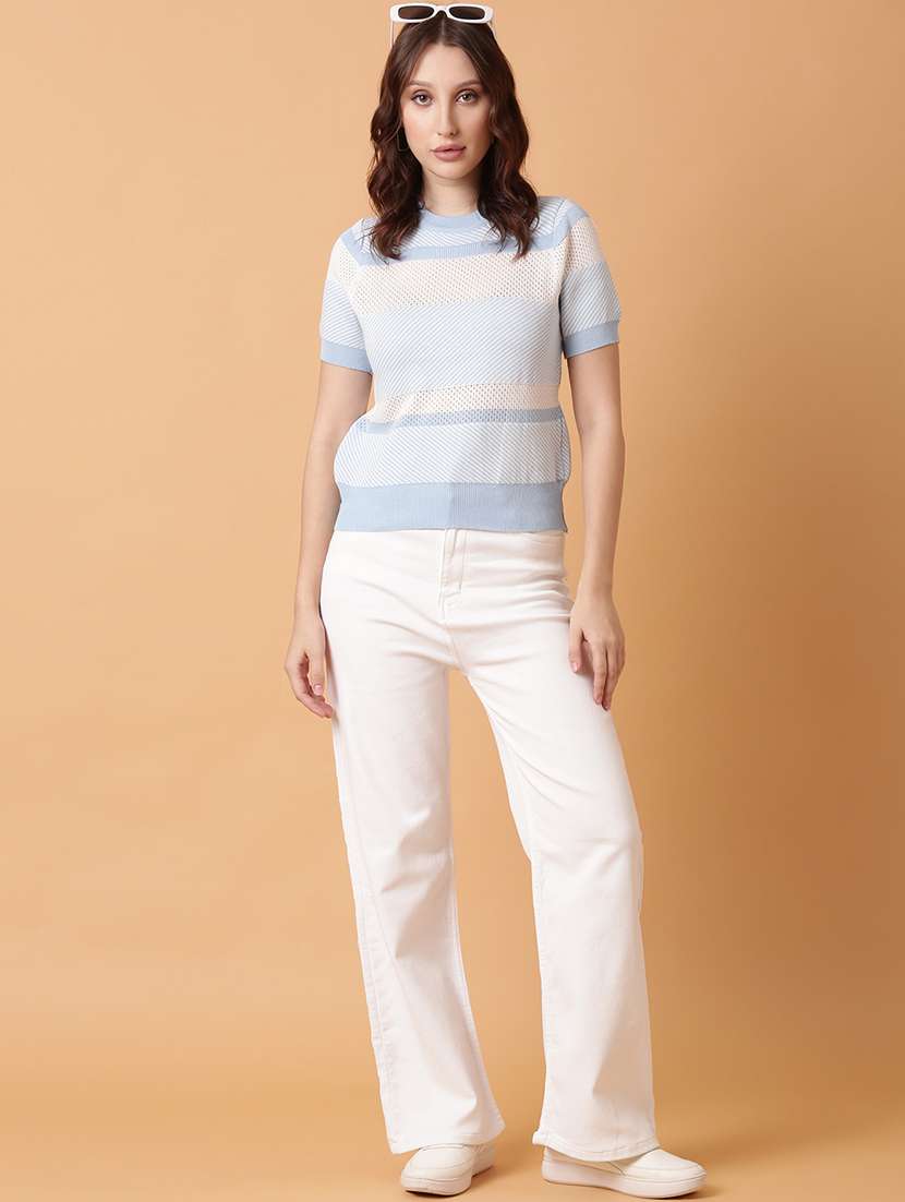 women blue crochet regular top - 21514986 -  Standard Image - 4