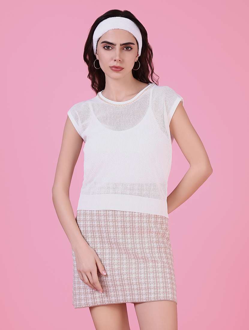 women white crochet regular top