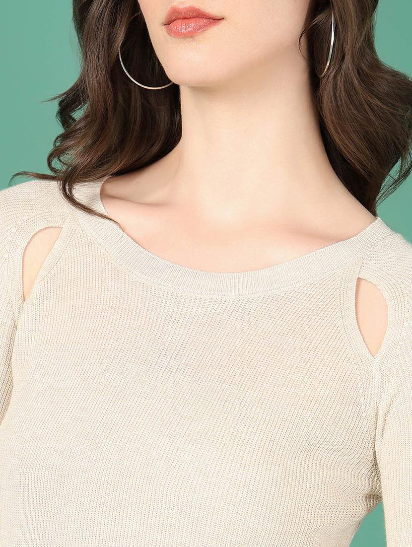 women beige solids round neck top - 21514998 - Standard Image - 6