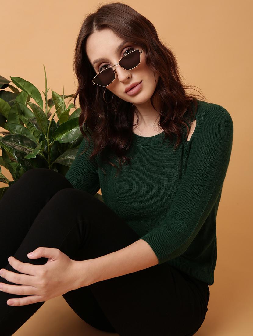 women green solid regular top - 21514999 - Standard Image - 1