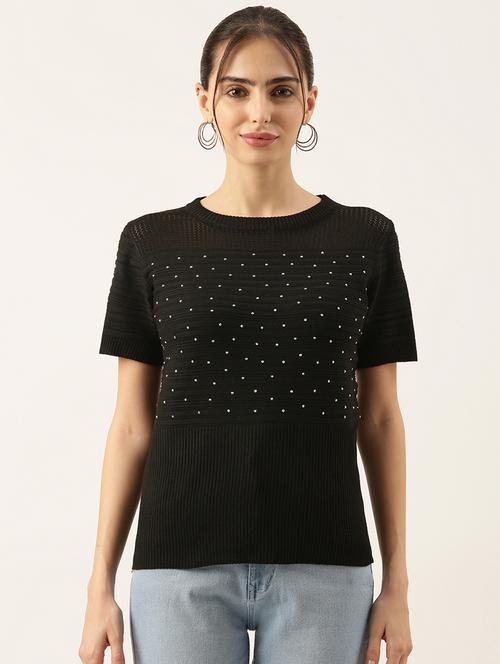 women black embellished regular top - 21515005 - Standard Image - 0