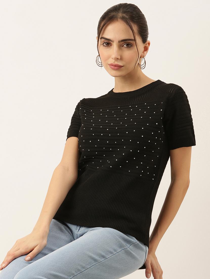 women black embellished regular top - 21515005 - Standard Image - 1