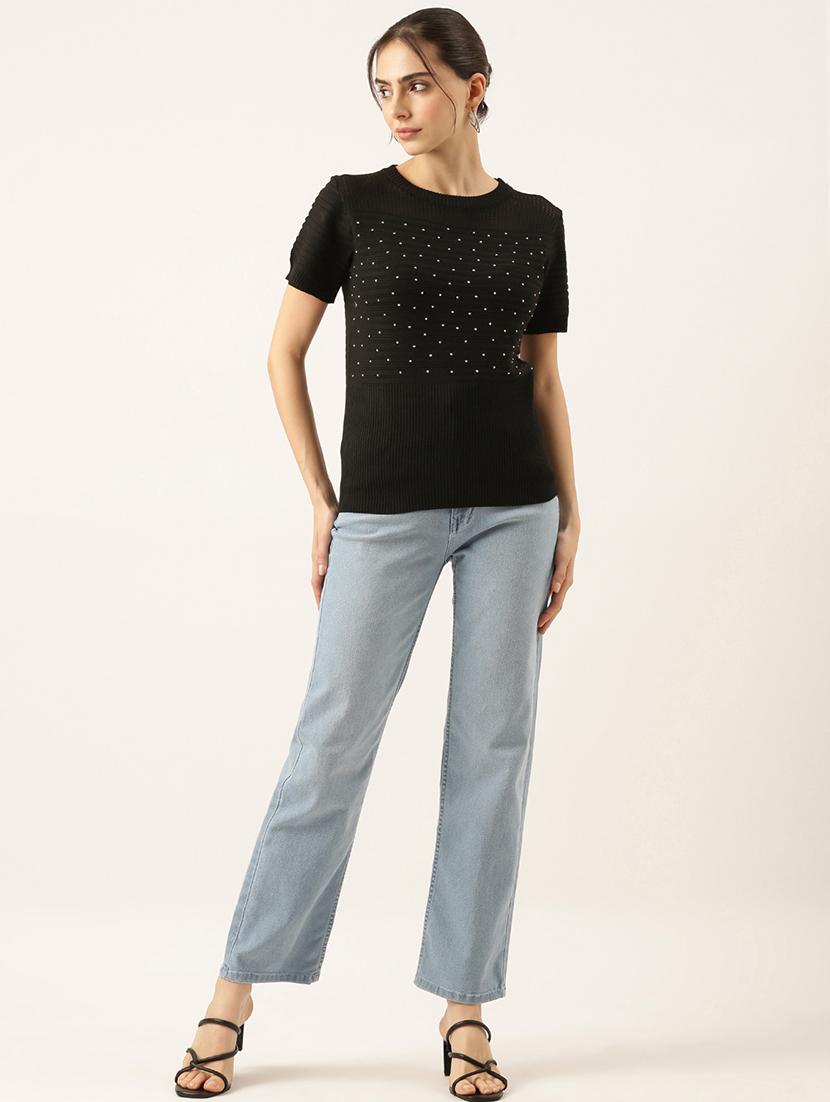 women black embellished regular top - 21515005 - Standard Image - 4