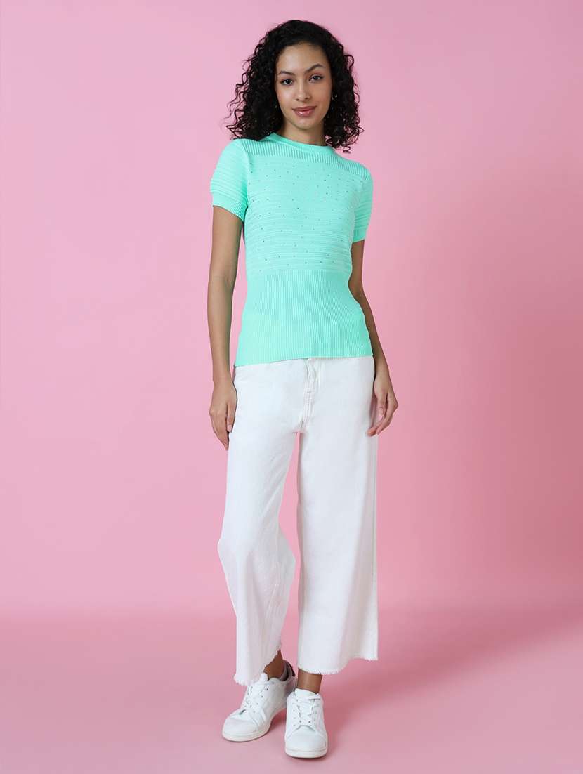 women sea green embellished regular top - 21515006 -  Standard Image - 4