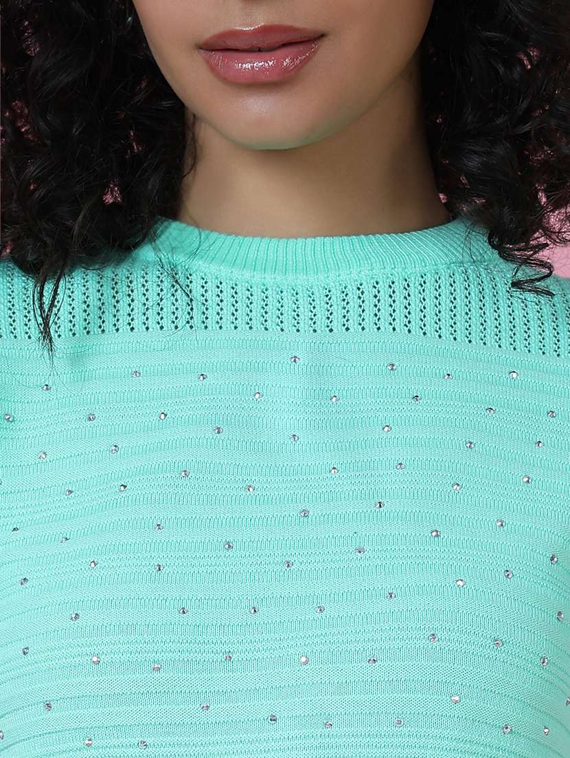 women sea green embellished regular top - 21515006 -  Standard Image - 6