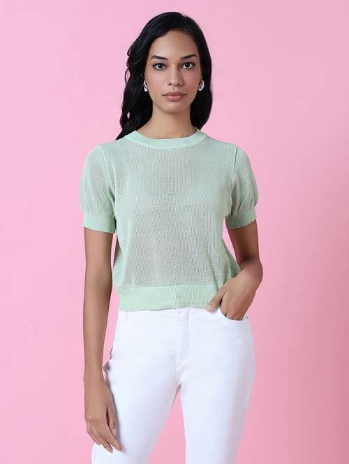 women green crochet regular top - 21515007 - Standard Image - 0