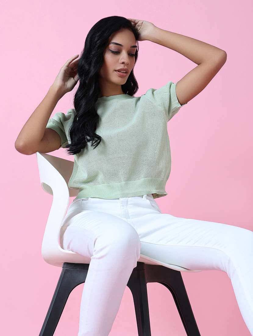 women green crochet regular top - 21515007 - Standard Image - 1
