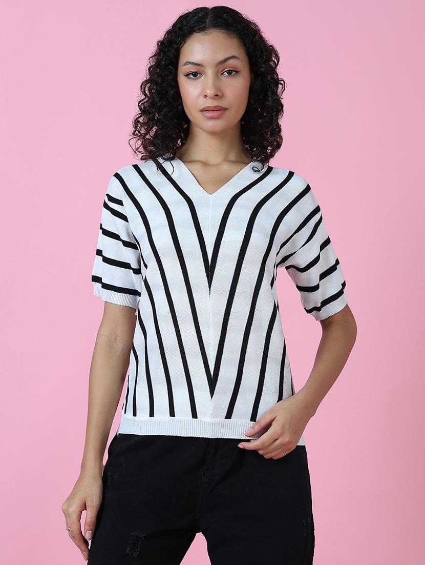 women white stripes v neck top - 21515012 -  Zoom Image - 0