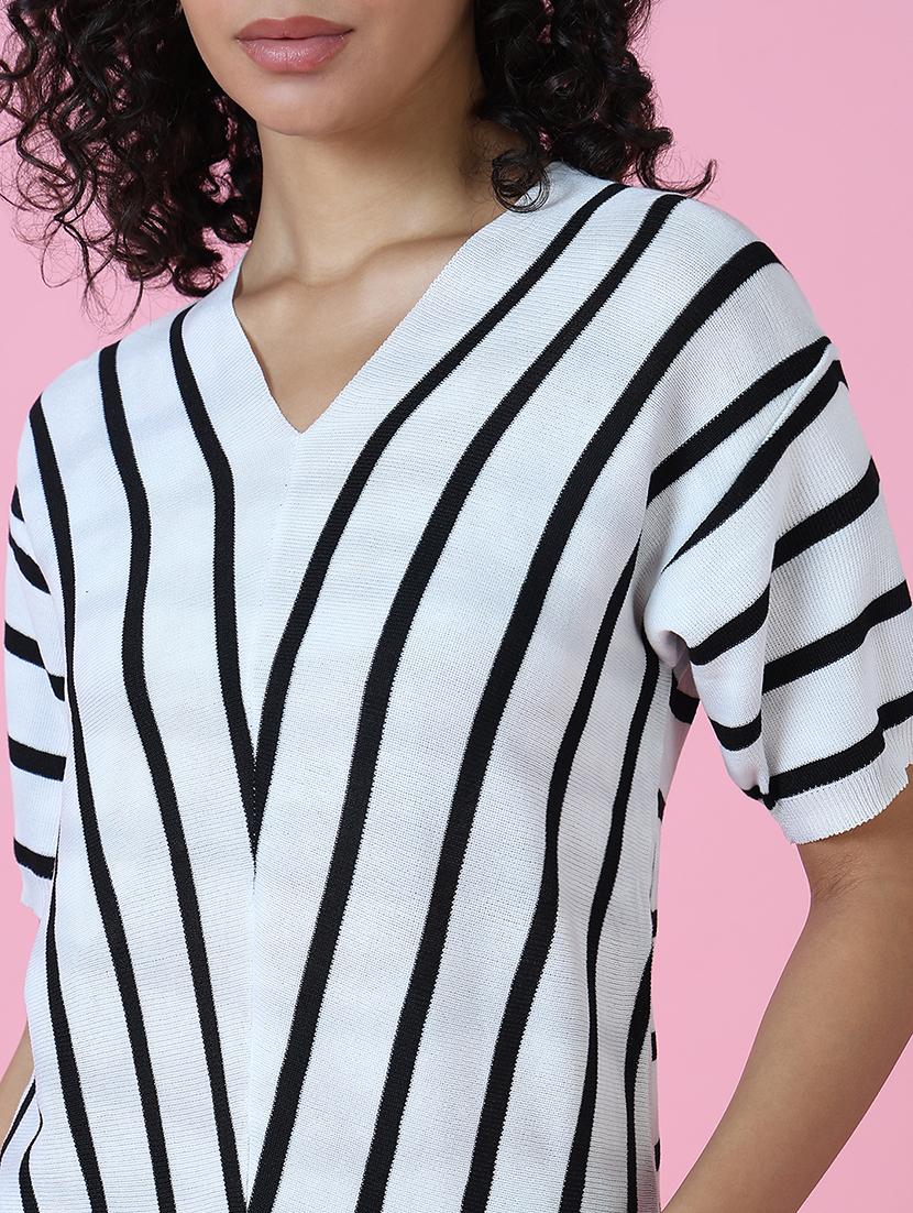 women white stripes v neck top - 21515012 - Standard Image - 6