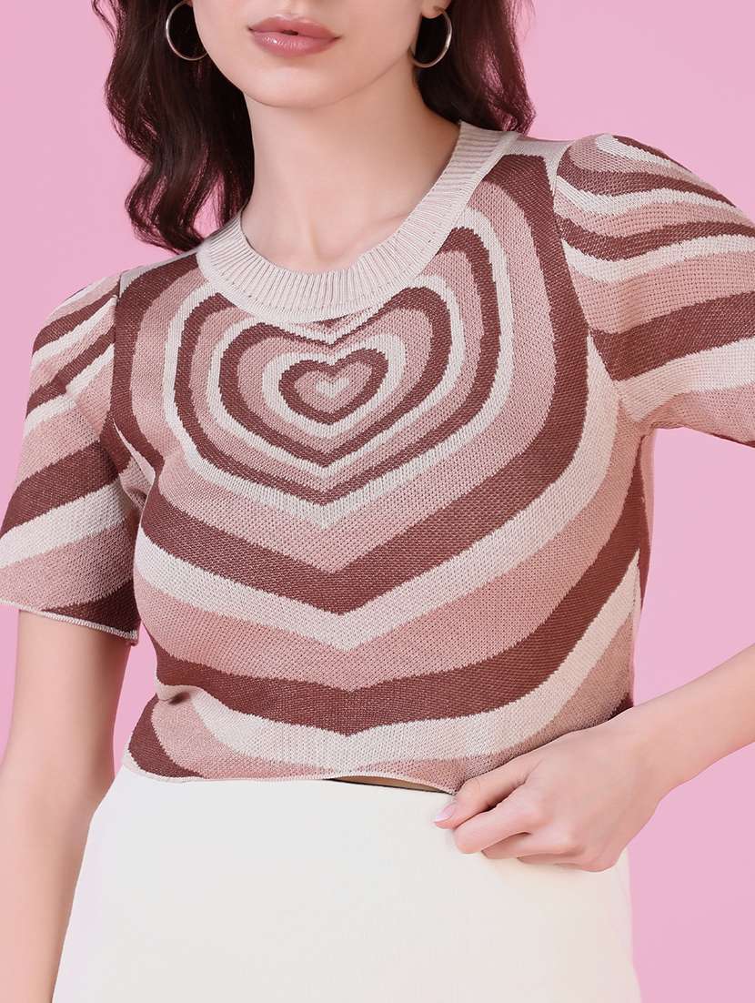 women brown self-designed crop top - 21515019 - Standard Image - 6