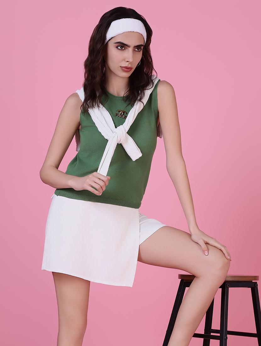 women green solids round neck top - 21515022 - Standard Image - 1