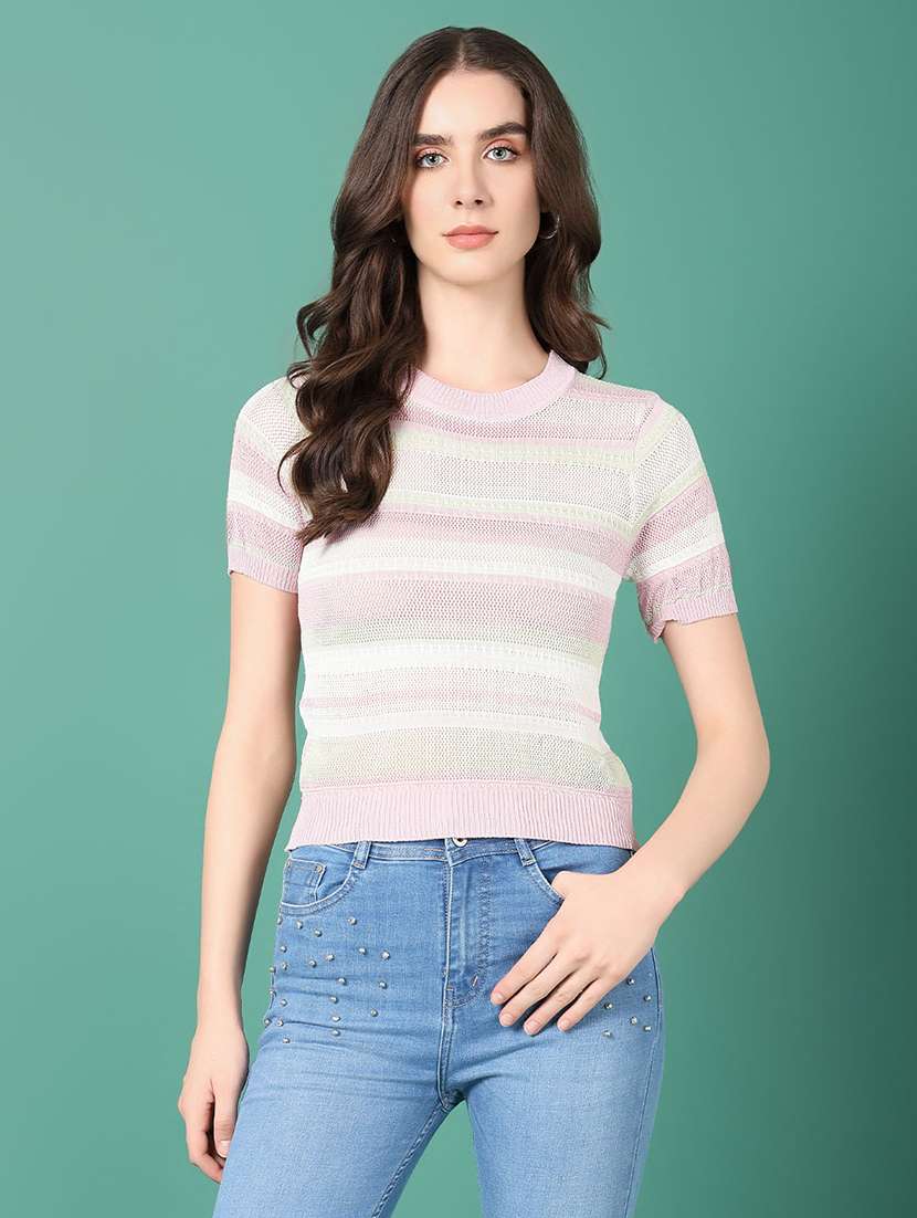 women round neck crochet regular top