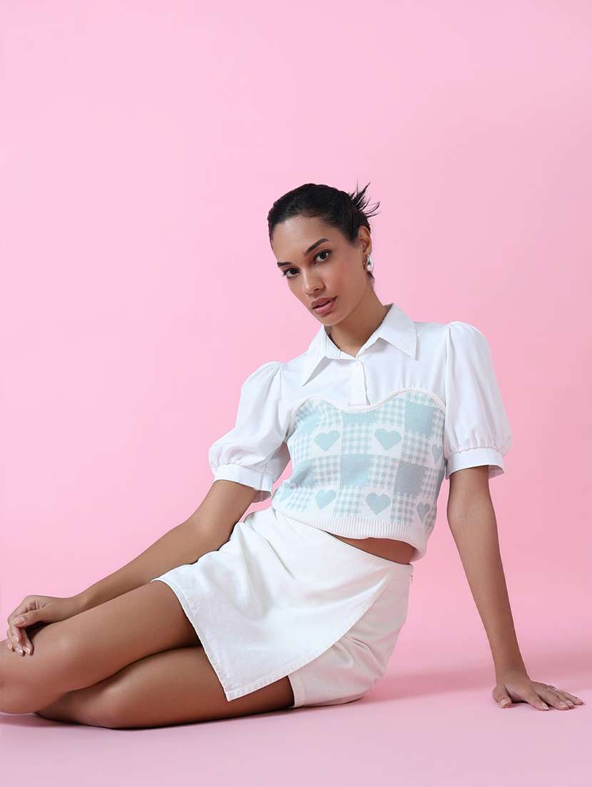 women self design short sleeve shirt top - 21515029 -  Standard Image - 1