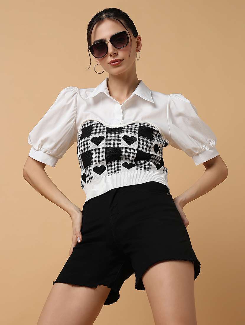 women self design short sleeve shirt top - 21515030 -  Standard Image - 1