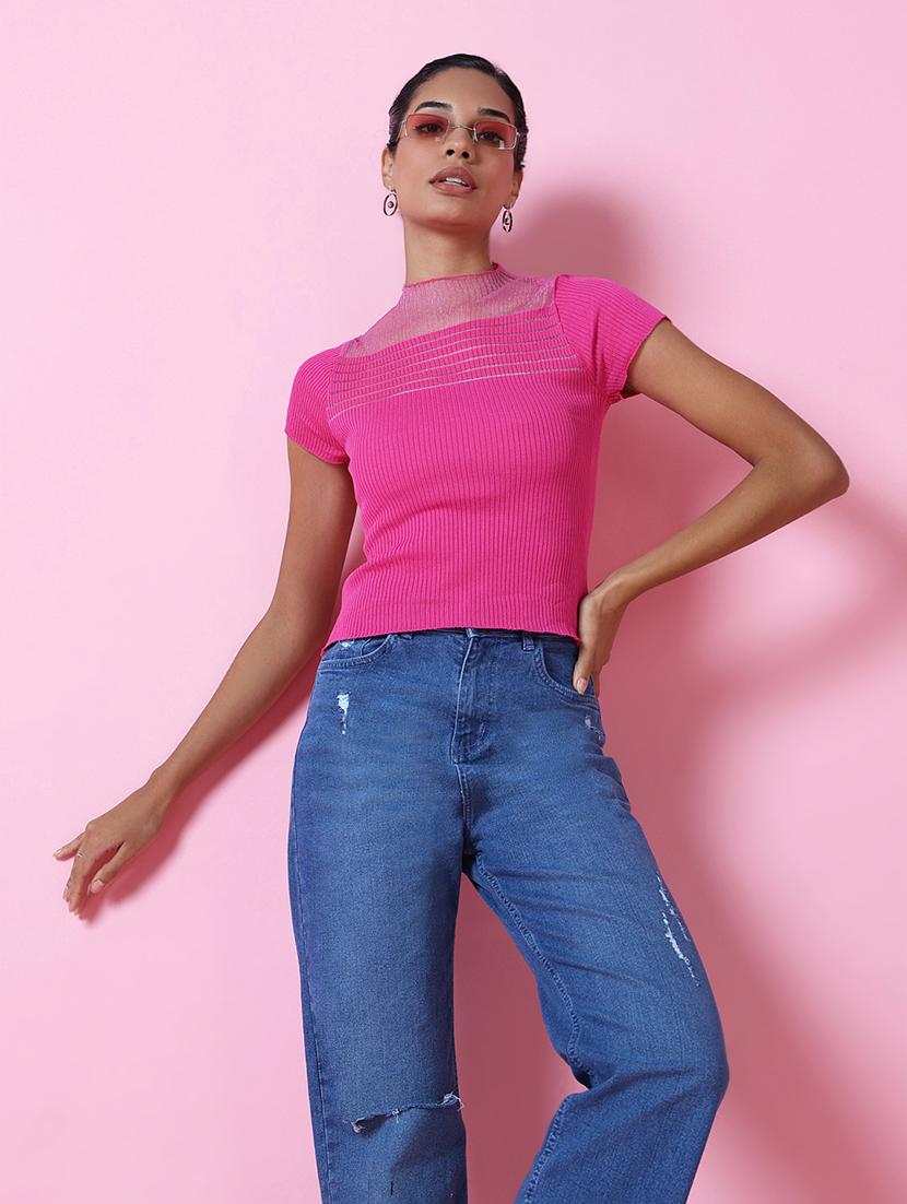 women pink solids short sleeves top - 21515042 - Standard Image - 1