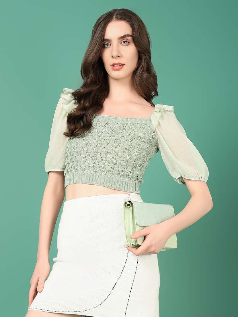 women neo mint self design blouson top - 21515044 -  Standard Image - 1
