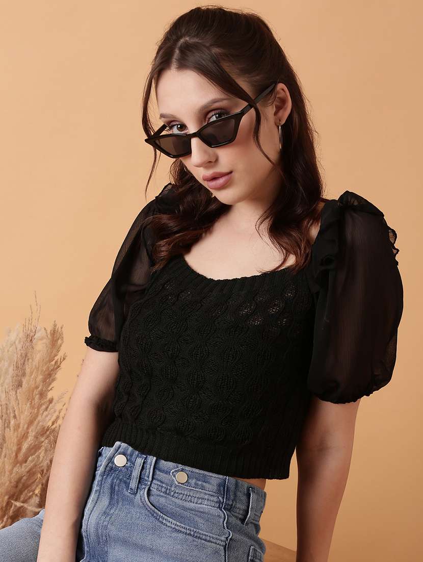 women black crochet crop top - 21515045 -  Standard Image - 1