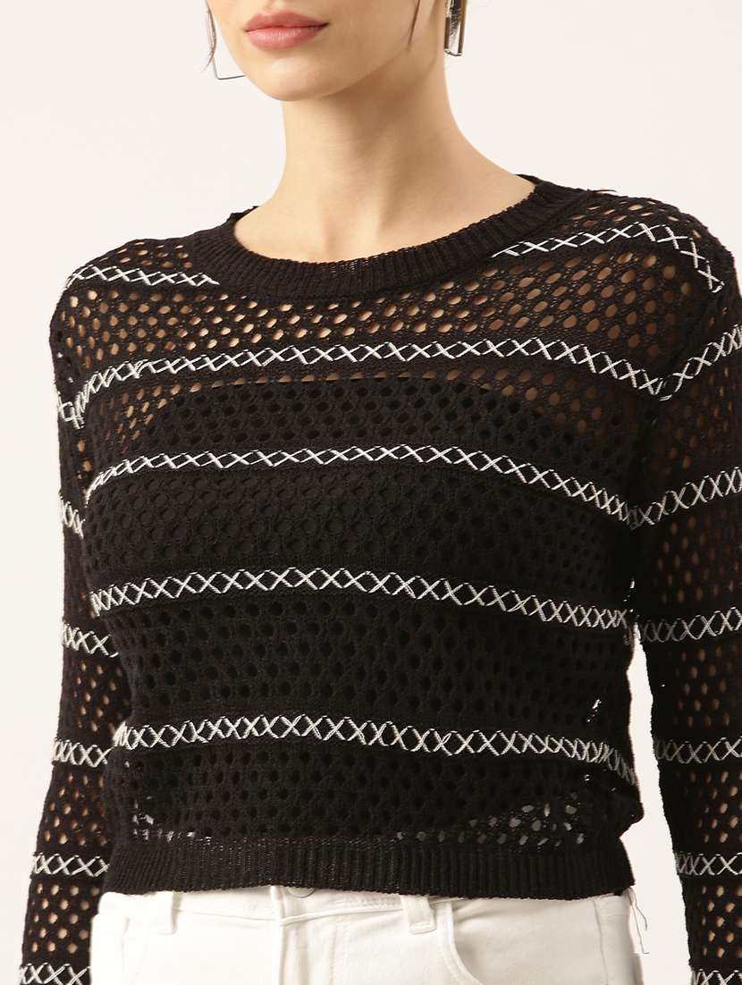 women black crochet regular top - 21515048 -  Standard Image - 6