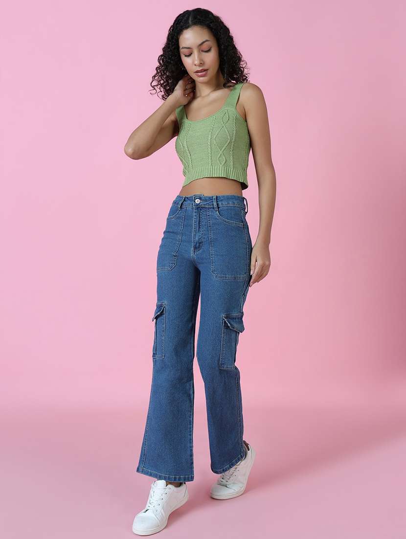 women green self design crop top - 21515053 -  Standard Image - 4