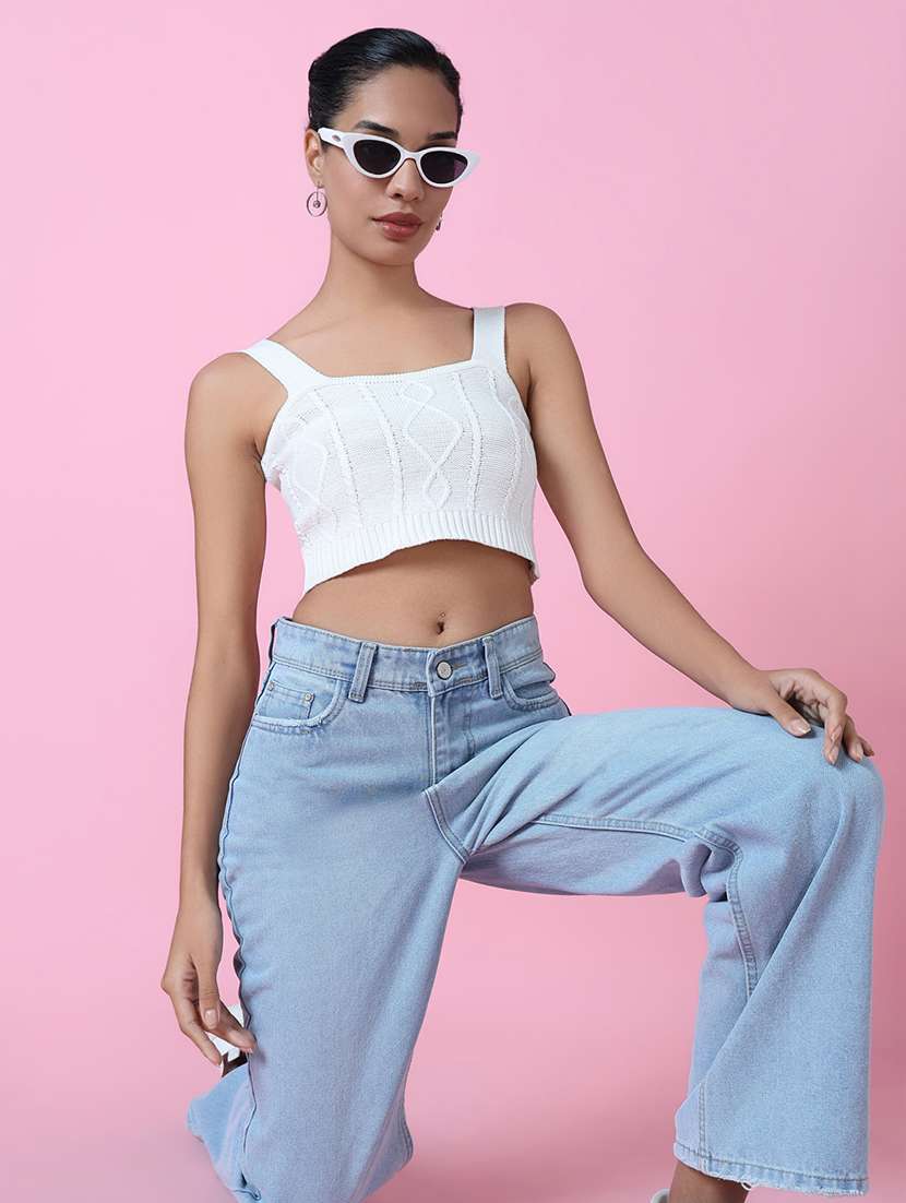 women white self design crop top - 21515054 -  Standard Image - 1
