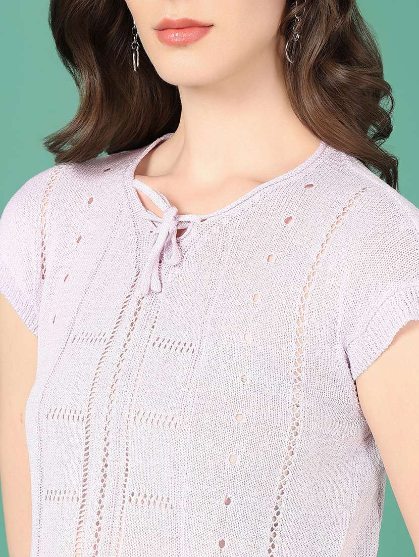 women lavender crochet regular top - 21515065 - Standard Image - 6