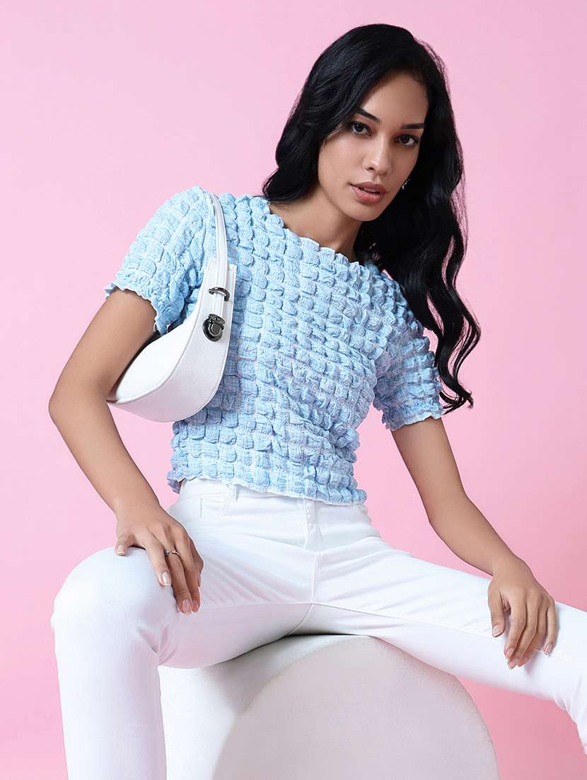 women light blue round neck top - 21515072 -  Standard Image - 1