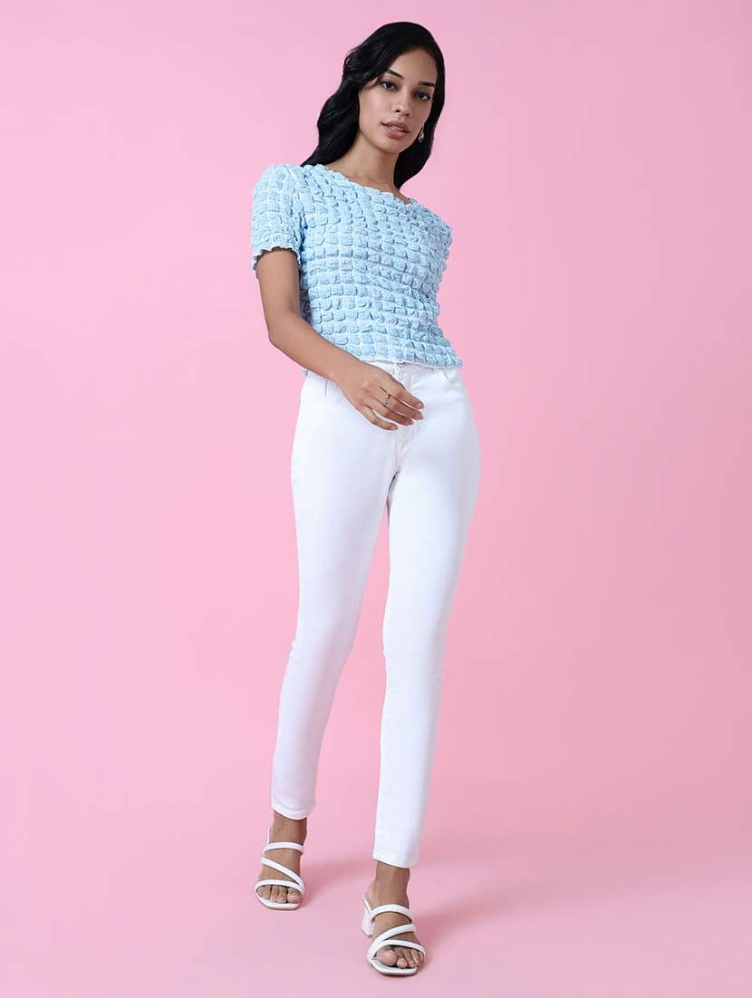 women light blue round neck top - 21515072 -  Standard Image - 4